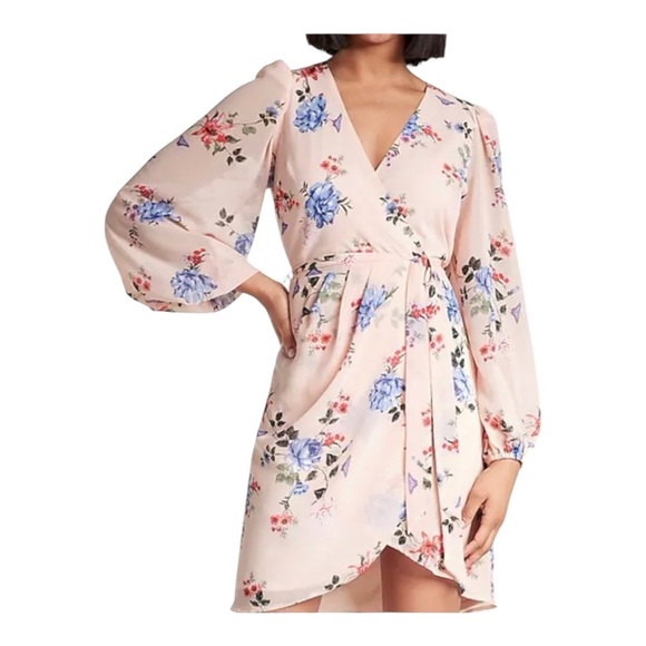 NWT! Express Floral Faux Wrap Tulip Hem Dress. Size Medium. - Picture 1 of 12